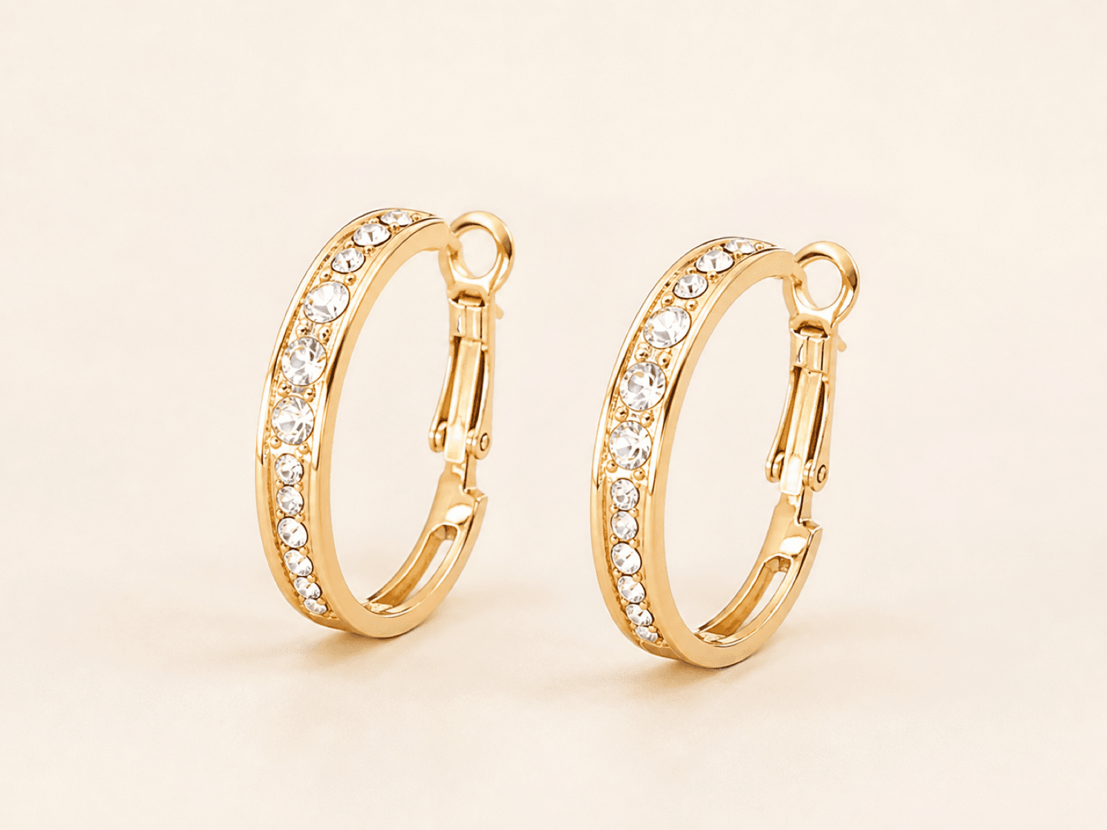 Double-Row Crystal Hoop Earrings - Gold