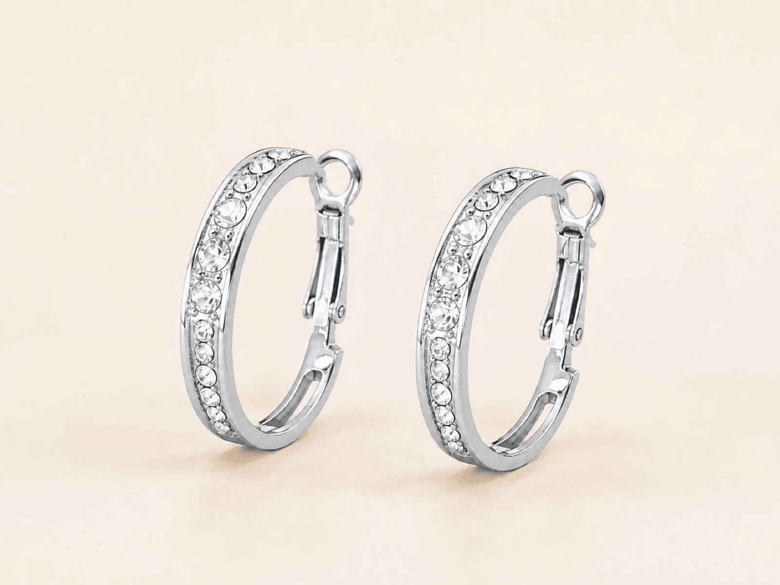 Double-Row Crystal Hoop Earrings - Silver